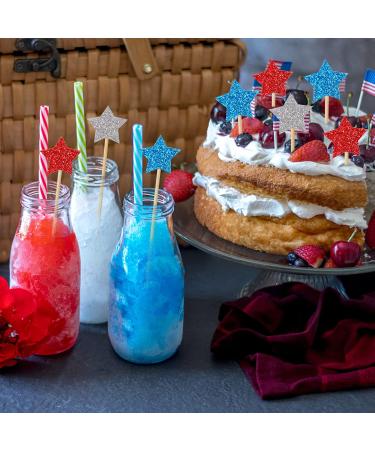 36 Pieces Glitter Star 4th of July cupcake toppers Glitter Gold Star Cakes Toppers for Independence Day 4th of July Party Supplies Favors(Blue Red White) - Buy Online on SooperMarket.com
