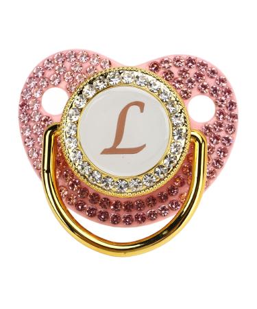Gold Color Baby Pacifier Rhinestone Covered Lightweight Pacifier Set for 6-18 Months Baby at Home (Letter L)