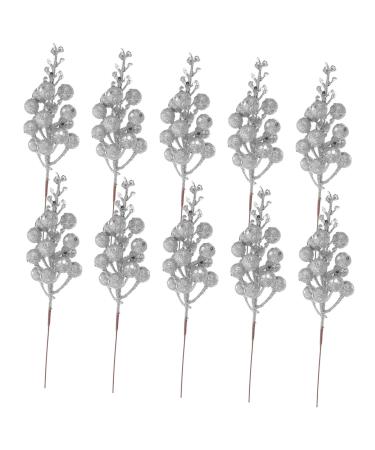 ABOOFAN 10pcs Christmas Imitation Berries Christmas Decorations Flower Garland Wreath Artificial Xmas Berry Stem Christmas Diy Berries Diy Berry Decor Christmas Tree Foam Artificial Fruit Silver 19X5X5CM