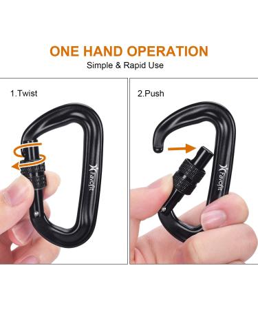 Favofit Locking Carabiner Clips 4 Pack - Heavy Duty 12KN Carabiners for Camping, Hiking, Outdoor & Gym - Small Black Carabiners for Dog Leash & Harness - Buy Online on SooperMarket.com