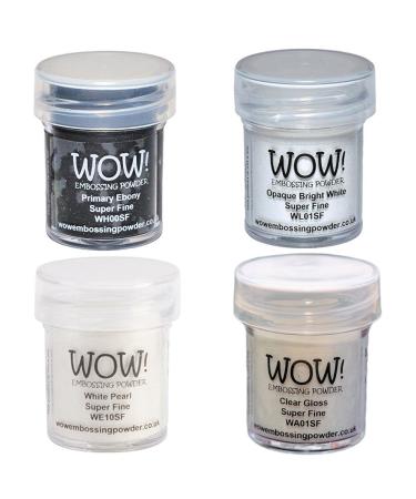 Wow! Embossing Powder Black and White Bundle: Primary Ebony  Opaque Bright White  White Pearl  Clear Gloss  15ML