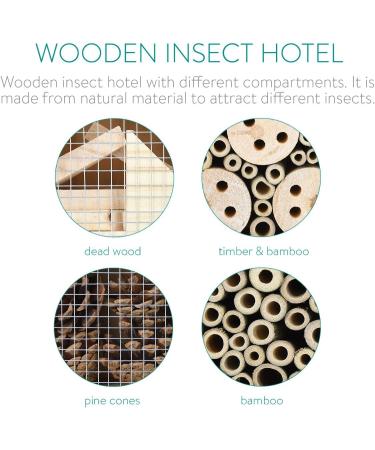 Navaris XL Wooden Insect Hotel - Natural Wood Garden Shelter for Bees, Butterflies, Ladybugs - 23 x 40 x 7 cm - Buy Online on SooperMarket.com