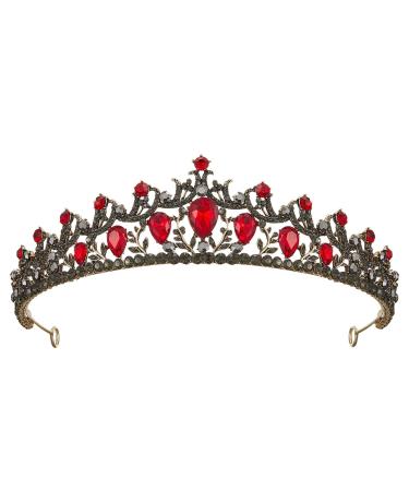 SWEETV Red Tiaras and Crowns for Women  Wedding Tiara for Bride  Crystal Princess Crown  Birthday Headpiece  Old Gold Prom Party Celebration Costume Hair Accessories Lia