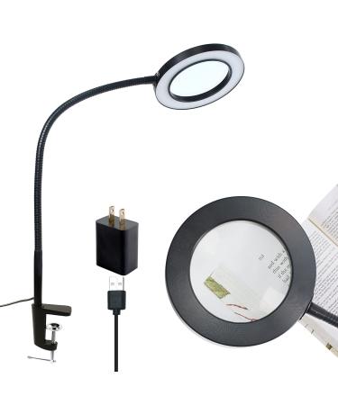 LED Magnifying Glass Desk Lamp 3 Modes and 10 Levels of Dimming 5X Magnifying Light Gooseneck Light with Clamp for Reading Handicrafts Precision Equipment Maintenance Workbench Closed Work