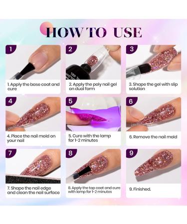 MIZHSE Diamond Glitter Poly Nails Gel Set Siver Gold Poly Nail Gel Nail Extension Gel Kit Blue Red Nail Builder Gel with Poly Nail Forms Nail Enhancement Manicure Kit for Nail Salon Gel Polish Starter Set14- - Buy Online on SooperMarket.com