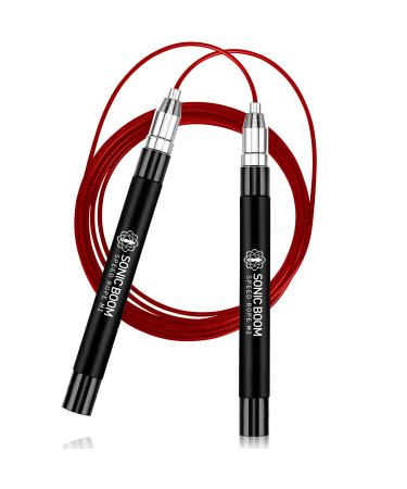 Epitomie Fitness Sonic Boom M2 High Speed Jump Rope - Patent Pending Self-Locking, Screw-Free Design  Weighted, 360 Degree Spin, Silicone Grip with 2 Speed Rope Cables for Home Workout, & More Carbon Black