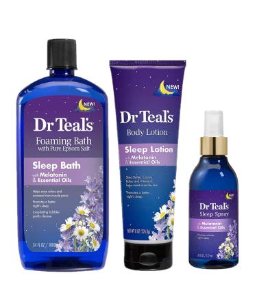 Dr Teals Melatonin Sleep Bath Gift Set (Foaming Bath (34 oz)  Body Lotion (8 oz)  & Sleep Spray (6oz) - Stress Relief Lavender & Melatonin Promotes Better Sleep - at Home Spa Kit - Relax Before Bed
