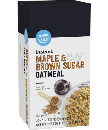 Amazon Brand - Instant Oatmeal, Maple and Brown Sugar, Pack of 20