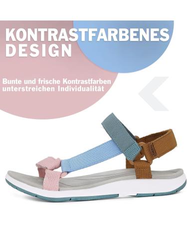 Women's Hiking Sandals - Summer Trekking Sport Water Shoes Adjustable Velcro Flat Peeptoe Multi-Way in Pink & Blue (39 EU) - Buy Online on SooperMarket.com