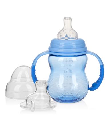 Nuby 3 Stage Tritan Wide Neck Grow with Me No-Spill Bottle to Cup  Blue  8 Oz