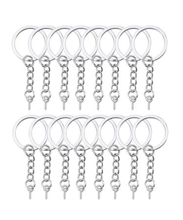HAUTOCO 100Pcs Keychain Rings with Chain  Open Jump Rings and Screw Eye Pins for Crafts Charm Jewelry Making(1 Inch/25mm) Style-01