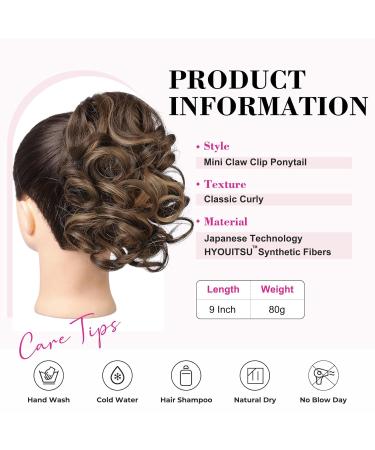 Reecho 23 cm Short Curly Ponytail Hair Extension - Chestnut Brown with Golden Highlights | Clip-In Ponytail Hair Parts for Volume & Style - Buy Online on SooperMarket.com