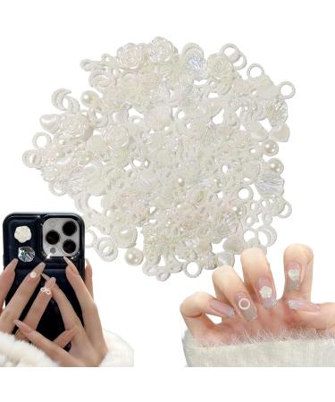 200PCS Mixed Styles Pearls Nail Charms for Nail Art Decor - D White Flower - Buy Online on SooperMarket.com