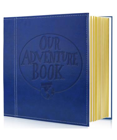 Magnetic Self-Stick Page Photo Album, Our Adventure Book Leather Cover DIY Albums for Wedding Anniversary Holds 3X5, 4X6, 6X8, 8X10 Photos (Blue)