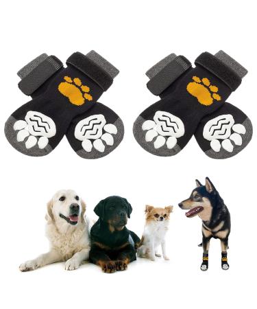 2 Pairs Anti Slip Dog Socks Paws Stop Licking Dog Cat Paw Protectors with Waterproof Rubber Bottom and Adjustable Straps Dog Claw Socks for Puppy Dog Indoor Outdoor Hardwood Floor Walking (M)
