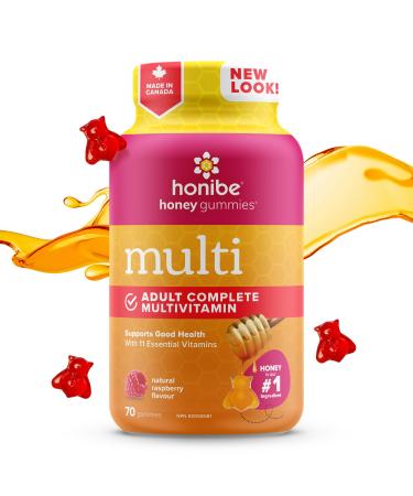 Honibe Complete Adult Multivitamin Gummies | Honey-Based Vitamins Made in Canada | Chewable Gummy Multivitamins for Women or Men | Daily Essential Vitamins and Minerals | Vegetarian Vitamin Gummies | 70 gummies |