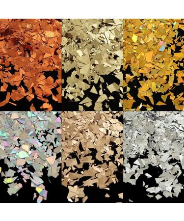 Holographic Nail Glitter Flakes | 12 Grids 3D Irregular Sequins | Shiny Gold & Silver Nail Art Supplies | Vintage Glitter for UV Gel Nails Design - Buy Online on SooperMarket.com