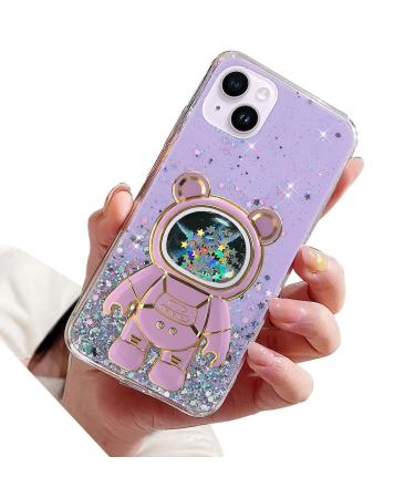 Rnrieyta Miago B r Astronaut Stand Shell Glitzer for iPhone 13 cute girls thin crystal protective cover Treisand bling transparent case bumper with astronaut holder kickstand purple iPhone 13 purple
