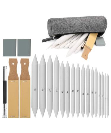 22 PCS Sketch Drawing Tools, AGPTEK 16 Blending Stumps Set with 2 Sandpaper Pencil Sharpeners, 1 Pencil Extension Tool, 2 Erasers & 1 Felt Bag for Student Sketch Drawing Accessories