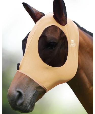 Harrison Howard fly mask for horses super comfortable elastic with ear-UV protection champagne gold full size L full (large) champagne colors / gold colors