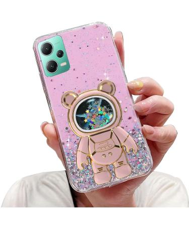 Tivenfezk Nadoli for Xiaomi Redmi Note 12 5g Treibsand B r Astronaut Hidden Stand Shell cartoon glitter astronaut stand Soft silicone bling cell phone case through view protective cover xiaomi redmi note 12 5g pink