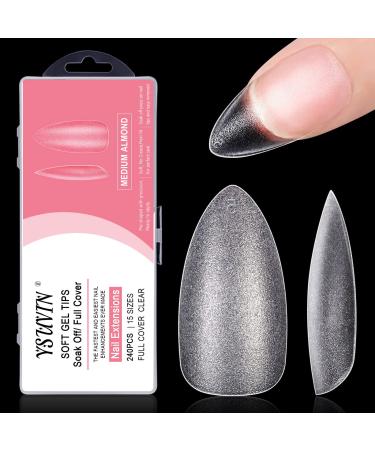 Yueshop Soft Gel Full Cover Nail Tips -240PCS Medium Almond Gelly Gel Nail Tips Full Matte Cover Break Resistant Nail Tips Kit 15 Sizes for DIY Manicure Nail Art Salon