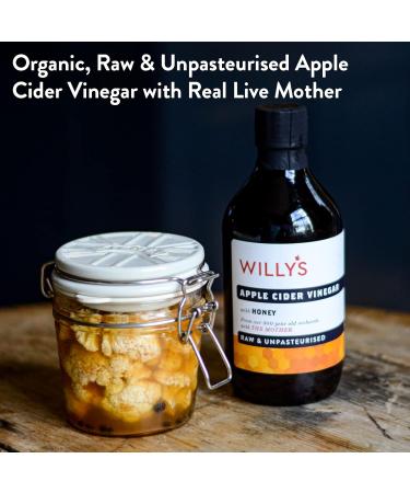 Willy's ACV Organic Live Probiotic Apple Cider Vinegar Honey & Black Pepper (1 x 500ml) white & WILLY'S Raw Apple Cider Vinegar with Real Live Mother & Honey Glass Bottle 500 ml - Buy Online on SooperMarket.com