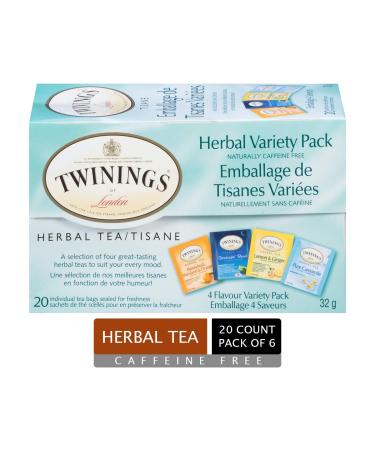 Twinings Herbal Variety Pack Individually Wrapped Tea Bags | Naturally Caffeine-Free | Includes Lemon Mandarin Orange Camomile & Goodnight Blends | 20 Count (Pack of 6) | Enjoy Hot or Iced Variety Pack 20 Count (Pack of 6)