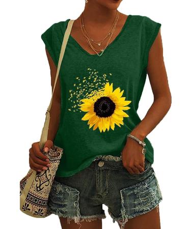 Short Sleeve T Shirts Clothing Woman T-Shirt Casual Black Clothing Top Women's Floral Pattern for Women Crop Tops Shirt Shirts Top Women's Summer Tank Top 5-green XL - Buy Online on SooperMarket.com
