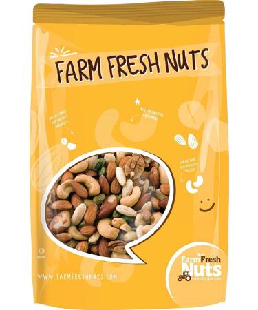 Dry Roasted Deluxe Mixed Nuts with Himalayan Salt (1 Lb.) - A Super Tasty Mix of Almonds, Brazil Nuts, Cashews, Pecans & Pistachios - Farm Fresh Nuts Brand 1 Pound (Pack of 1)