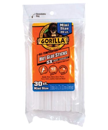 Gorilla Hot Glue Sticks, Mini Size, 4" Long x .27" Diameter, 30 Count, Clear, (Pack of 1) 1 Pack Clear