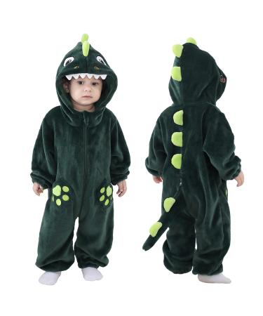 Doladola Unisex Kid's&Toddler's Costume Outfit Baby Boys Girls Flannel Animal Hooded Rompers Jumpsuit 6-12 Months Dark Green Shark