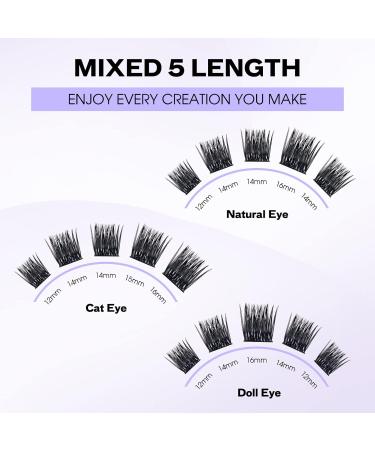 Cluster Eyelash Extensions - D Curl Mixed Individual Lashes 0.07mm 12-16mm | Soft Fluffy DIY Lash Extensions - Wendy Lash Clusters - Buy Online on SooperMarket.com
