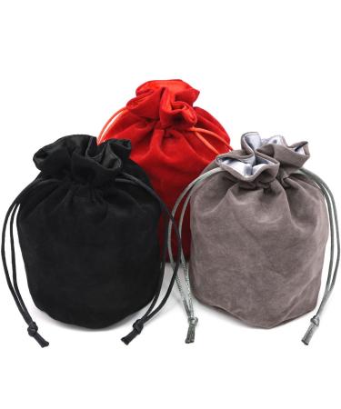IvyFieldDice Red/Grey/Black Drawstring Dice Bag - Dungeons and Dragons Fabric/Standing Cotton Fabric Dice Bag/D&D Dice Pouch/Small Pouch/Also can be Used as a Velvet Jewelry Bag(3 Colors for One Set)