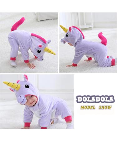 Doladola Baby Unicorn Flannel Hooded Romper | 0-3 Months Infant Outfit - Purple - Buy Online on SooperMarket.com