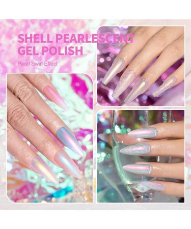 RARJSM Mermaid Pearl Gel Nail Polish - Glitter Pearlescent Shell, Soak Off LED UV Curing, DIY Manicure, Pink Beige/Blue Green/Purple Shimmer, Swirl Thread Effect - Mermaid Pearl Collection - Buy Online on SooperMarket.com