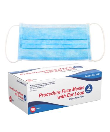 Dynarex Procedure Masks - Triple-Pleated Face Masks with Ear Loops & Nose Strip - Disposable Medical Mask Face Protection for Hospital - 50 per Box Blue