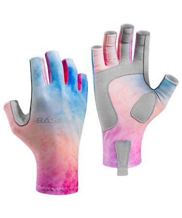 BASSDASH ALTIMATE UPF 50+ Womens Fishing Gloves UV Sun Protection Fingerless Gloves for Kayaking Paddling Hiking Cycling Driving Shooting Training Rosy Clouds Small