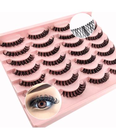 14 Pairs Cat-Eye Lashes  D Curl Russian Strip Lashes with Clear Band Looks Like Eyelash Extensions  10-20 MM Fox Eyelashes Natural Look Wispy False Eyelashes by Heracks (14)