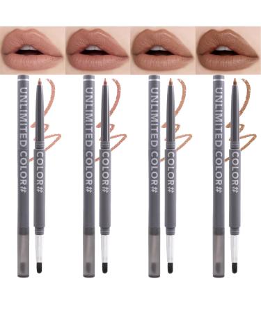 Lip Liner Creamy- 4PC Lip Pencil Nude Lip Liners With Brush -Vegan Cruelty Free-Matte Lip Liner Smooth And Soft - Precise And Define -Easy To Use (A01)