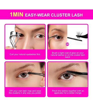 CAELYMINE Cluster Eyelash Extensions 144pcs - D Curl Soft Lash Extension Clusters for Beginners - Reusable 3D Cosplay Eyelash Cluster Extensions - Buy Online on SooperMarket.com