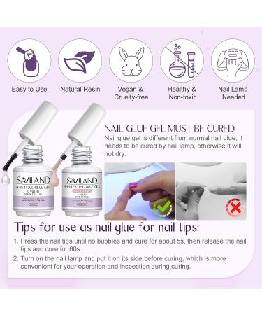 Saviland 15ML Nail Glue Gel Set - Clear & Nude Pink 4-in-1 for Press on Nails, Acrylic, UV Gels - Manicure Starter Set - Buy Online on SooperMarket.com