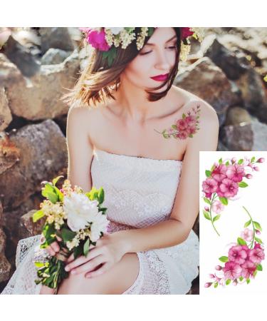 Large Temporary Flower Tattoos for Women - Lily, Peach, Plum, Peony Designs | 6 Sheets - Buy Online on SooperMarket.com