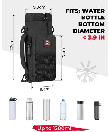Buy Kemimoto 750ml/950ml/1.2L Water Bottle Holder - Adjustable Shoulder Strap Perfect for Hiking Camping & Fishing - Durable Black Bag - Buy Online on SooperMarket.com