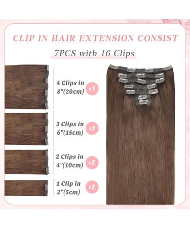Vlasy Clip in Human Hair Extensions - 14 Inch Brown Seamless 7-Piece Set for Women - Buy Online on SooperMarket.com