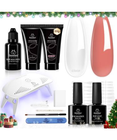 Beetles Poly Nail Extension Gel with Uv Light Starter Kit- 2 Colors Clear Pink Colors All In One Kit Poly Nails Gel Set Builder