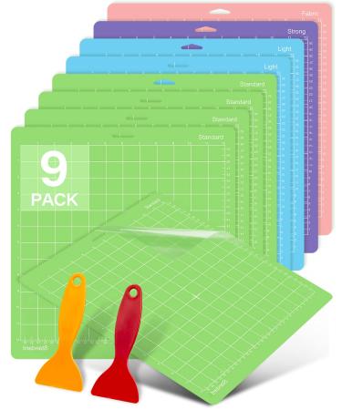 Colemoly 12x12 Cutting Mat 9 Pack Variety for Cricut Maker 3/Maker/Explore 3/Air 2/Air/One 2 Pack Mats Scrapers Sticky Cricket Cut Card Non-Slip Replacement Accessories Standard Light Strong Frabic Variety mat 12x12in (9 pack) Variety