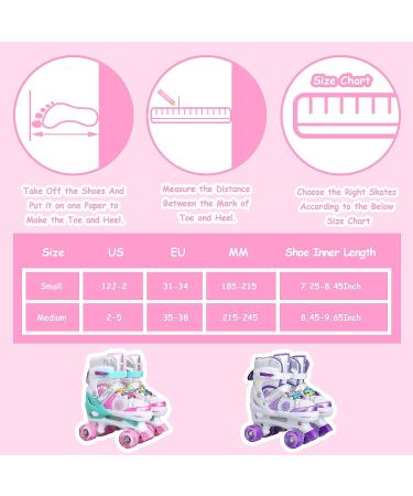 Adjustable Kids Roller Skates with Light Up Wheels - Colorful Pink Small (12J-2) - Buy Online on SooperMarket.com