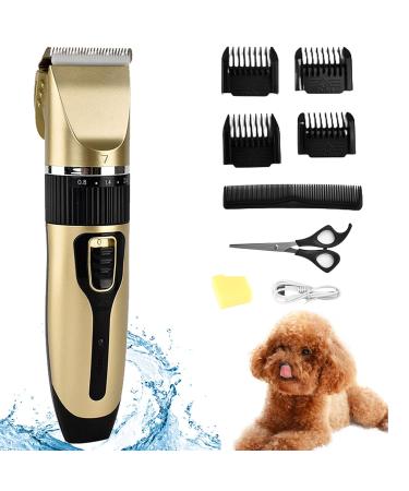 Pet Dog Cat Clippers Professional Dog Grooming Tools Kit Hair Cutting Styling Shaving Tool Set Low Noise Rechargeable Cordless Pet Dogs Cats Electric Clippers with 4 Comb Guides Scissors and Comb