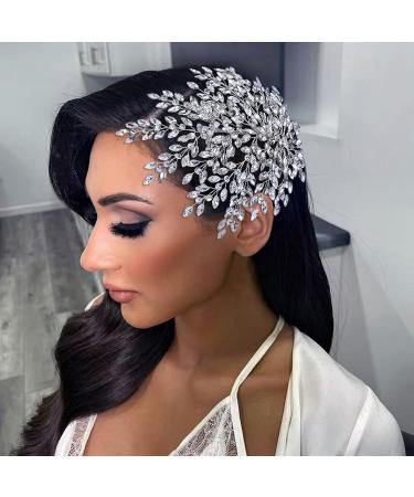 AMORARSI Rhinestone Leaf Wedding Hair Piece - Crystal Hair Accessories for Bride and Bridesmaids (Silver) - Buy Online on SooperMarket.com